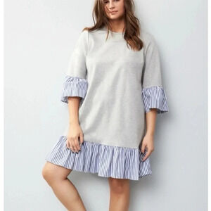 Eliza J Flounce Twofer Layered Hem Gray Sweatshirt Dress